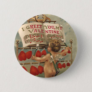 Vintage Victorian Valentines Day, Cupid and Hearts 6 Cm Round Badge