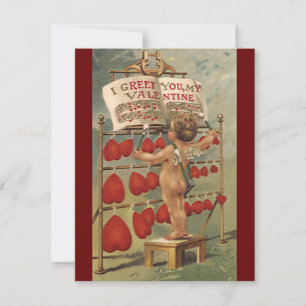 Vintage Victorian Valentines Day, Cupid and Hearts Holiday Card