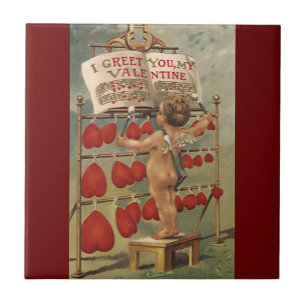 Vintage Victorian Valentines Day, Cupid and Hearts Tile
