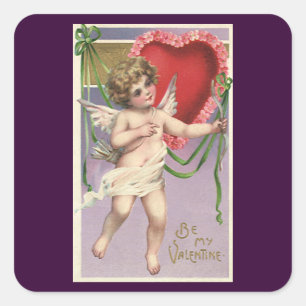 Vintage Victorian Valentine's Day Cupid with Heart Square Sticker