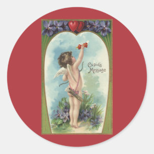 Vintage Victorian Valentine's Day, Cupid's Message Classic Round Sticker