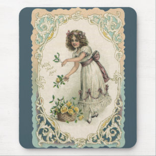 Vintage Victorian Valentine's Day, Girl with Roses Mouse Mat