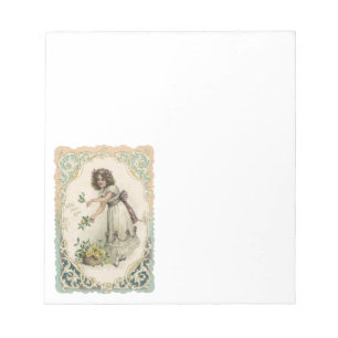Vintage Victorian Valentine's Day, Girl with Roses Notepad