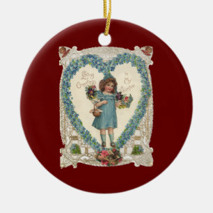 Vintage Victorian Valentine's Day, Heart Wreath Ceramic Tree Decoration