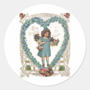Vintage Victorian Valentine's Day, Heart Wreath Classic Round Sticker