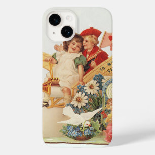 Vintage Victorian Valentines Day, Kids in Aeroplan Case-Mate iPhone 14 Case