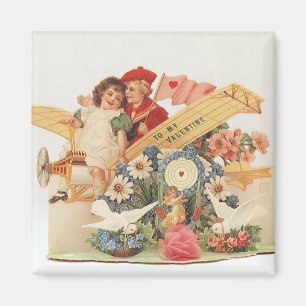 Vintage Victorian Valentines Day, Kids in Aeroplan Magnet