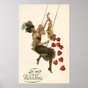 Vintage Victorian Valentine's Day, Lady and Hearts Poster