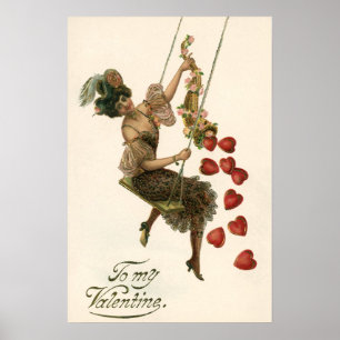 Vintage Victorian Valentine's Day, Lady and Hearts Poster