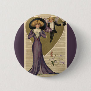 Vintage Victorian Valentine's Day, Lady in Purple 6 Cm Round Badge