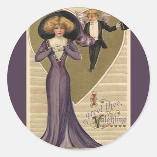 Vintage Victorian Valentine's Day, Lady in Purple Classic Round Sticker
