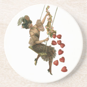 Vintage Victorian Valentine's Day, Lady on a Swing Coaster