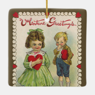 Vintage Victorian Valentine's Day, Shy Children Ceramic Ornament