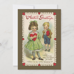Vintage Victorian Valentine's Day, Shy Children Holiday Card