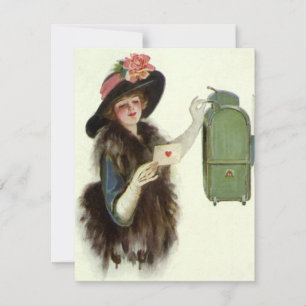Vintage Victorian Valentines Day Woman Love Letter Holiday Card