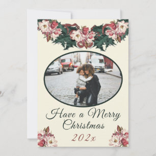 Vintage victorian WatercoWatercolor floral photo  Holiday Card