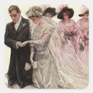 Vintage Victorian Wedding Ceremony Bride and Groom Square Sticker