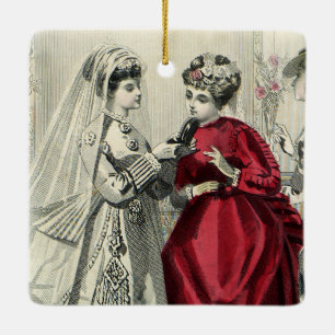 Vintage Victorian Wedding Party Bridal Portrait Ceramic Tree Decoration