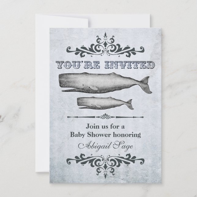 Vintage Victorian Whale Beach Baby Shower Invitation (Front)