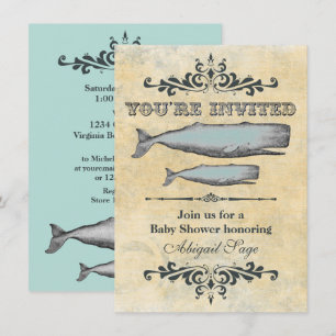 Vintage Victorian Whale Beach Baby Shower Invitation