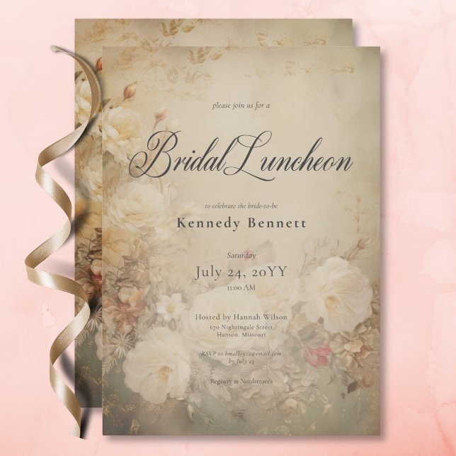 Vintage Victorian White Roses Bridal Luncheon Invitation (Vintage Victorian White Roses Bridal Luncheon Invitation)