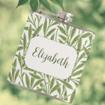 Vintage Victorian Willow Leaves by William Morris Hip Flask<br><div class="desc">Easy to customise Wedding Flask. Just add your info! Click through to change the font style,  colour or size.

Vintage illustration Victorian Style Green Willow Leaf Pattern,  original design by William Morris. Lovely choice for an outdoor garden spring wedding.</div>