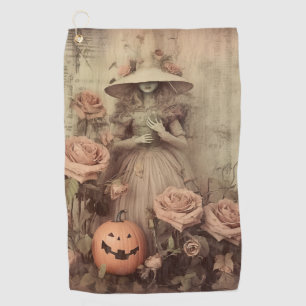 Vintage Victorian Witch Pumpkin Roses Golf Towel