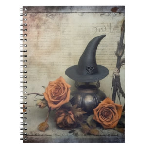 Vintage Victorian Witch Pumpkin Roses Notebook