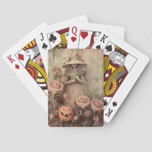 Vintage Victorian Witch Pumpkin Roses Playing Cards