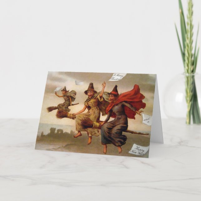 Vintage Victorian Witches Christmas Card (Front)