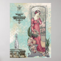 * Vintage Victorian Woman Art Nouveau Flowers AR23