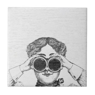 Vintage Victorian Woman - Binoculars Illustration Tile