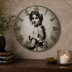 Vintage Victorian Woman Elegant Portrait Large Clock