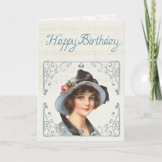 Vintage Victorian Woman Happy Birthday Card (Front)
