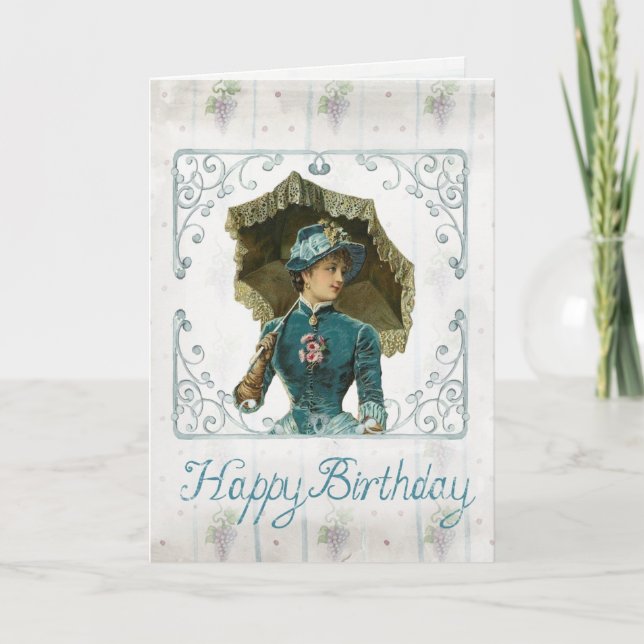 Vintage Victorian Woman Happy Birthday Card (Front)