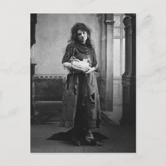 Vintage Victorian Woman Holding a Chicken Postcard (Front)