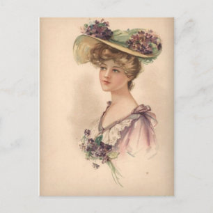 Vintage Victorian Woman In Floral Hat Postcard