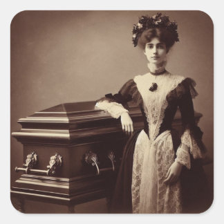 Vintage Victorian Woman with Coffin Square Sticker