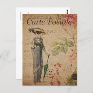 Vintage Victorian Woman with Parasol Postcard