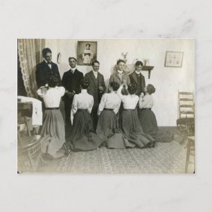 Vintage Victorian Women Kneel Before their Husband Postcard