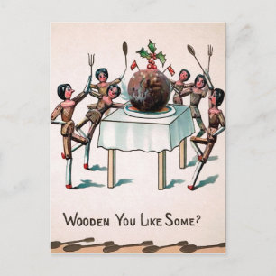 Vintage Victorian Wooden Doll Plum Pudding Postcard