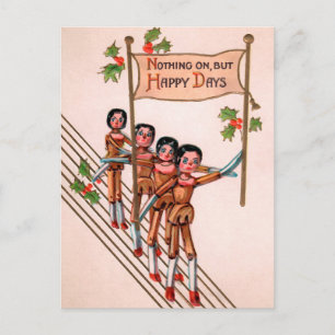 Vintage Victorian Wooden Dolls Happy Christmas Postcard