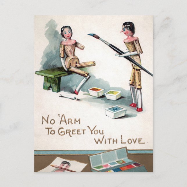 Vintage Victorian Wooden Dolls Painting Christmas Postcard (Front)