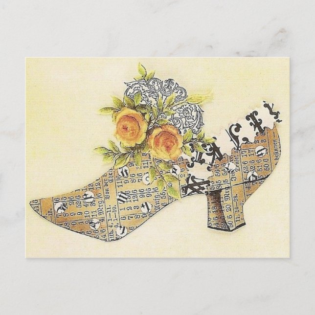 Vintage Victorian Yellow Rose Cinderella Slipper Postcard (Front)