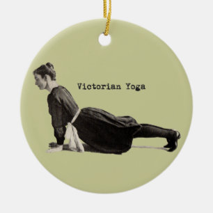 Vintage Victorian Yoga Woman Upward Dog Pose Print Ceramic Tree Decoration