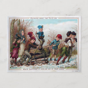Vintage Victorian Yule Log Christmas Postcard