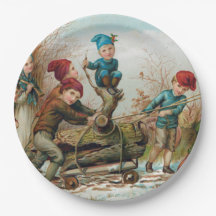 Vintage Victorian Yule Log Paper Plates