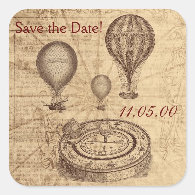 Vintage victoroian hot air balloons square sticker (Front)