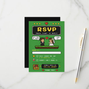 Vintage Video Game Bright Green Fun Wedding RSVP Card