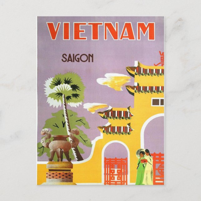 Vintage Vietnam Saigon Travel Postcard (Front)